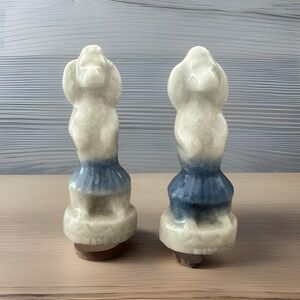 VINTAGE ENGLAND DANCING POODLE /BLUE TOTO  PORCELAIN  1.75"TALL (2)